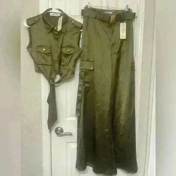 KAILER Sirene Satin Pant Set (Olive) NWT size S - Picture 5 of 15